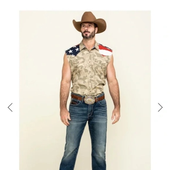 CODY JAMES CAMO BUBBA SLEEVELESS WESTERN SHIRT PATRIOTIC SMALL - Picture 1 of 4